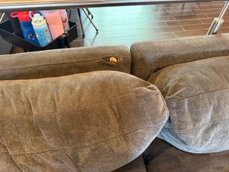 Gray Fabric Sofa with Tear Damage