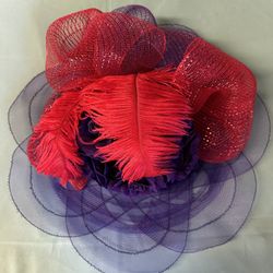 Vintage Red Derby Hat/Scarf/Jewelry 