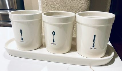 Ceramic Utensil Holder Set with Tray