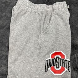 Ohio State Youth Medium Grey and Red Nike Shorts  grey, red accents, athletic shorts, university logo, sporty, casualwear, drawstring, relaxed fit, te