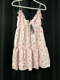 Pink Strawberry Print Tiered Mini Dress