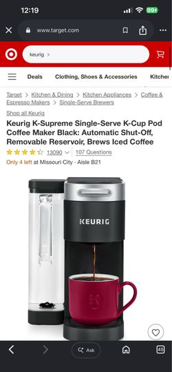 Keurig K-Supreme Single-Serve K-Cup Pod Coffee Maker Black: Automatic Shut-Off, Removable Reservoir,