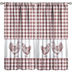 Rooster Blackout Curtains Rustic Farmhouse Animals Retro Red White Buffalo Plaid Art Printed Bedroom Living Room Bathroom Rod Pocket Decoration Window