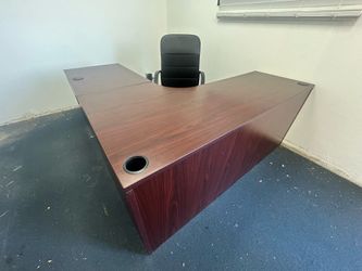 L Shape Office / Reception Desk with Drawers - Solid