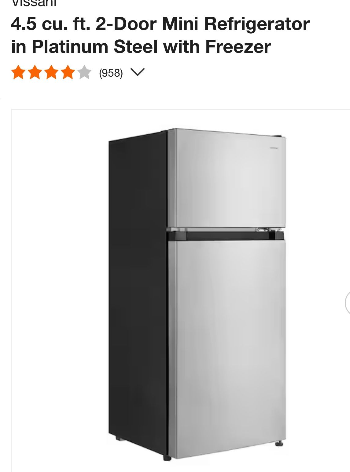 Mini Fridge And Freezer 4.5 cu ft (stainless) NEW