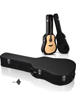 AW Acoustic Guitar Case Hard Dreadnought 41 Inch Wooden Hardshell Carrying Case with Lock Accessory Compartment for Airline Travel Black