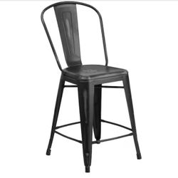 Set Of 4 - 24 in. Distressed Black Metal Bar Stool