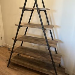5-Tier Industrial Triangle Metal/Wood Shelf