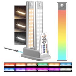 3 Luces  para debajo del gabinete con estación de carga, luz recargable con sensor de movimiento regulable de 24 LED para interiores con 15 temperat