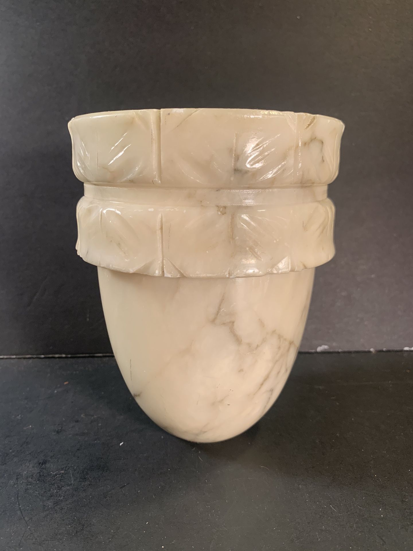 Vintage White/Gray Handcarved Marble Pendant Lamp Shade (Height: 6”)