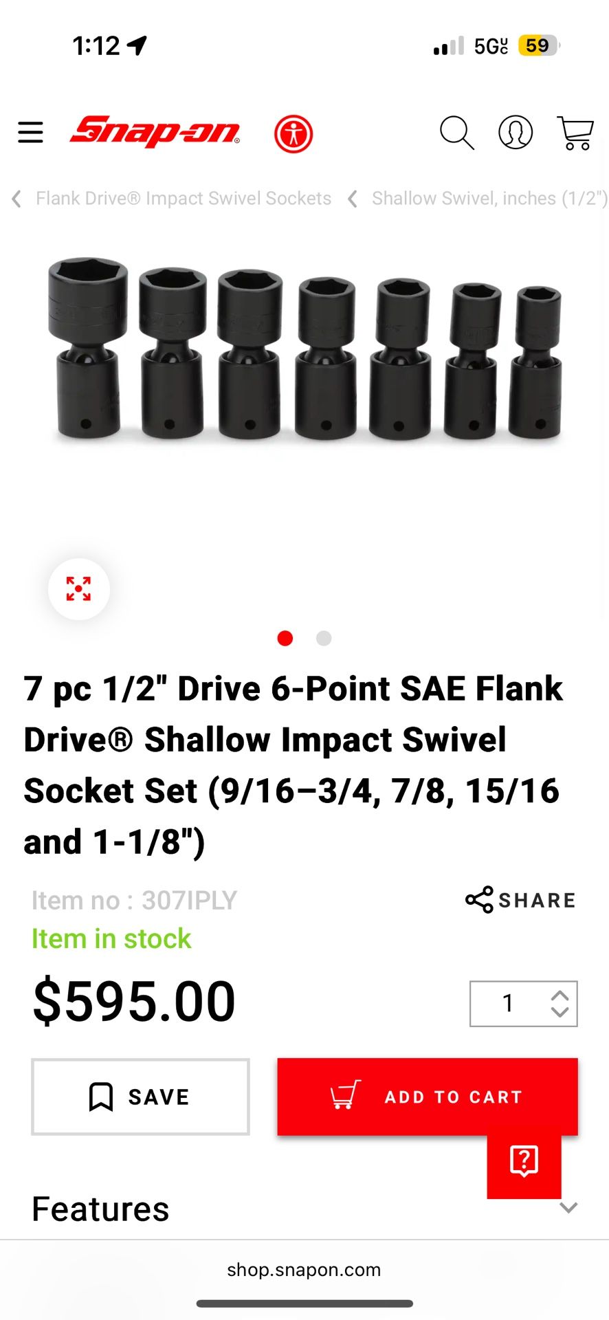 Snap-On 7pc Swivel Impact Socket Set