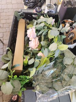 Artificial decorations with flowers and leaves, brand new
