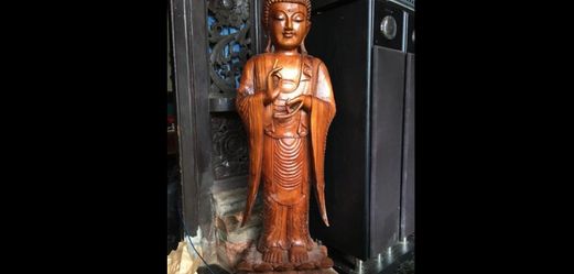 40" Hand Carved buddha statue Handmade Wood Carvings Tiki Decor Arts and Craft