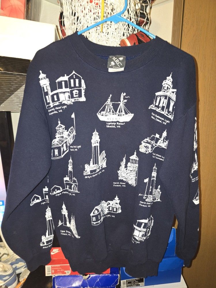 Vintage Washington state historical site all over print crew Neck Sz Medium