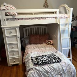 White Bunk Bed with Desk
