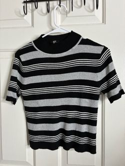 Striped Ribbed Knit Mock Neck Top