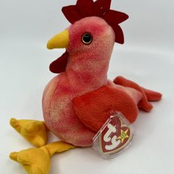 TY Beanie Baby Babies Original 1996 Strut Chicken Rooster Retired Plush Doll 