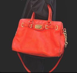 Michael Kors Hamilton Red/Orange Crossbody Bag ❤️🧡👜Leather Satchel Gold ✨ Hardware