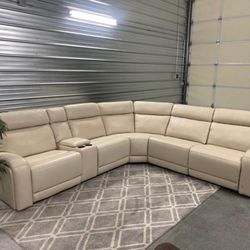 White/Cream Leather Sectional