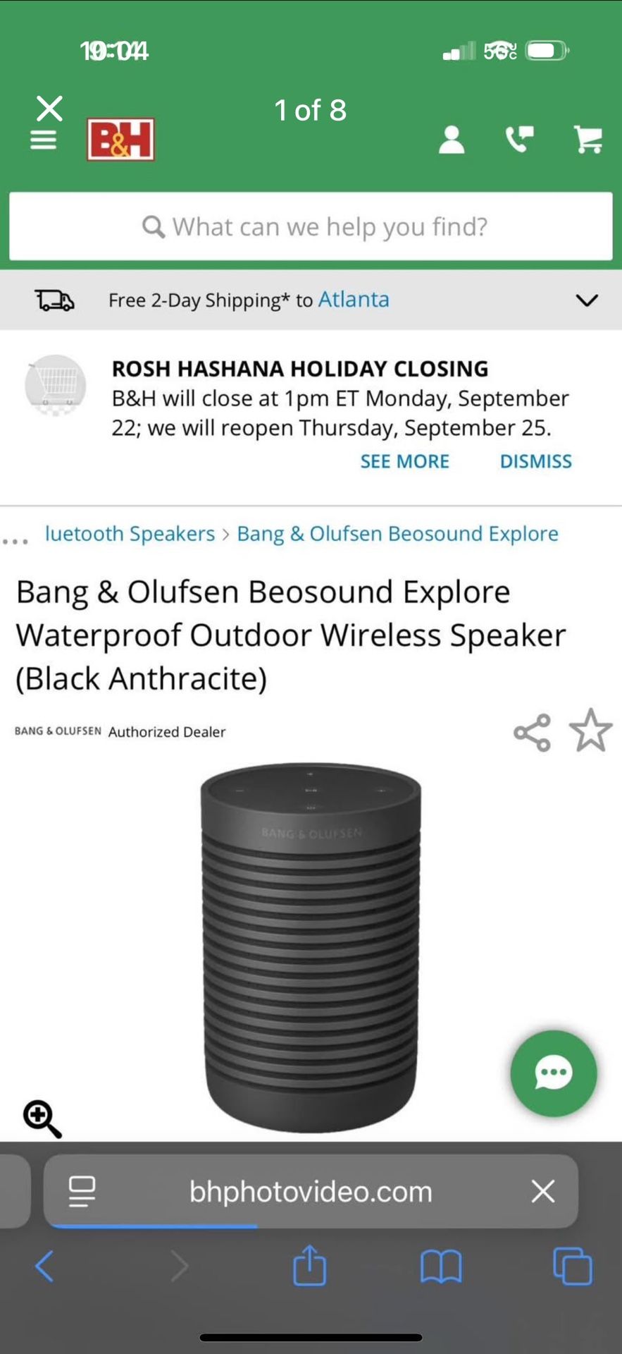 Bang & Olufsen Beosound Explore Waterproof Outdoor Wireless Speaker (Black Anthracite)