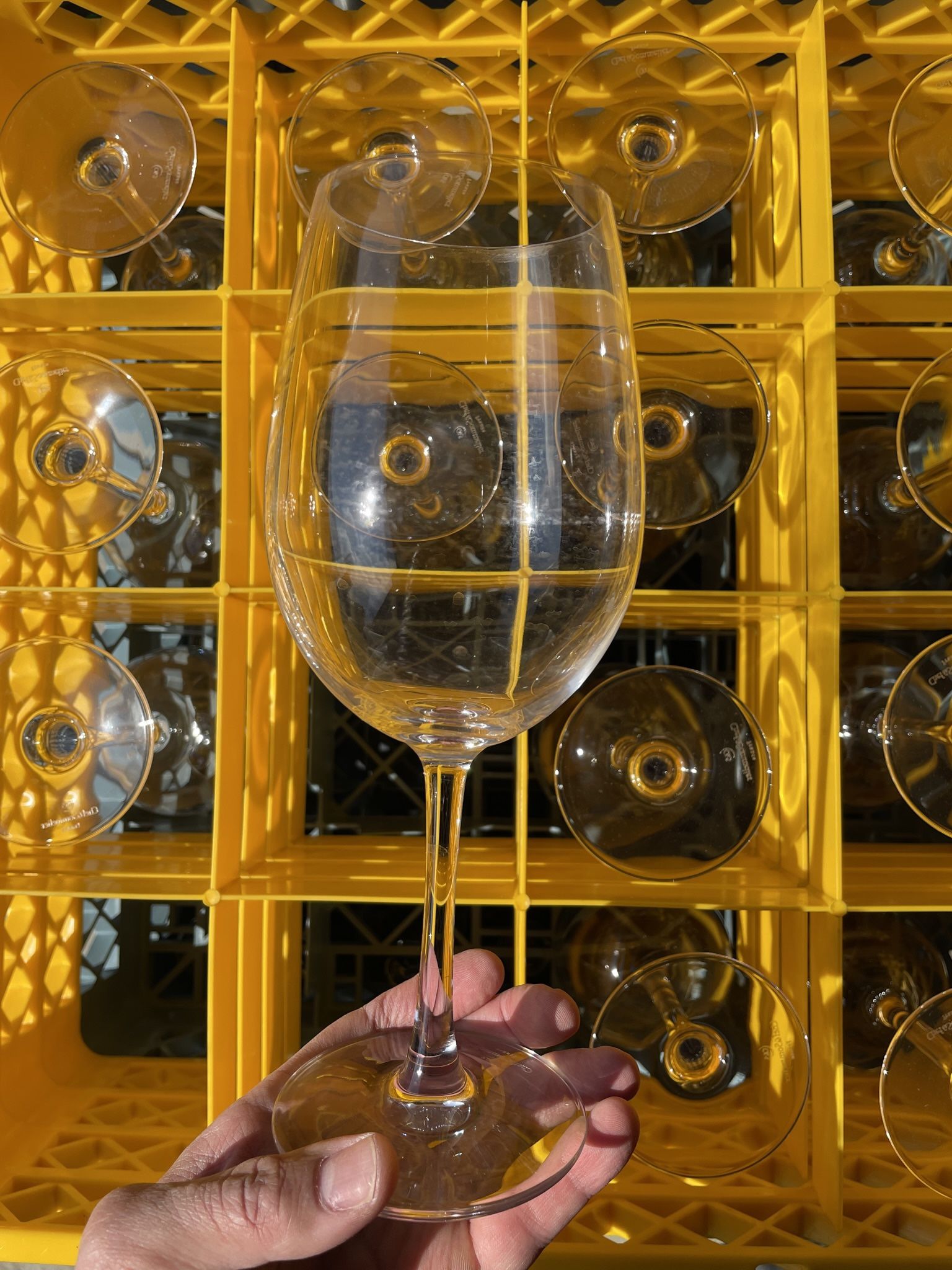 (30) 19.75 Chef Sommelier Wine Glasses with Storage Racks