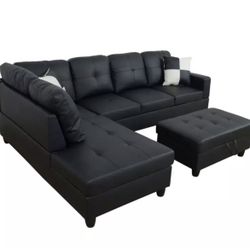 Couch w/ottoman black leather 