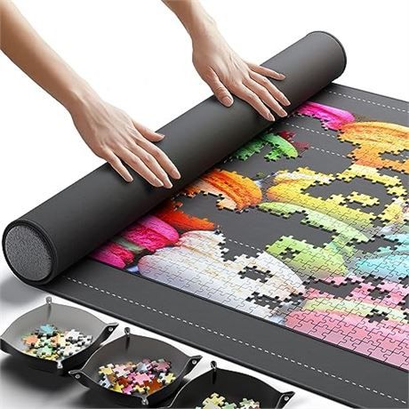 Newverest Jigsaw Puzzle Mat Roll Up, Saver Pad 46” x 26” Portable Keeper Up to 1500 pieces with Non-Slip Rubber Bottom and Smooth Polyester Top + 3 Pu