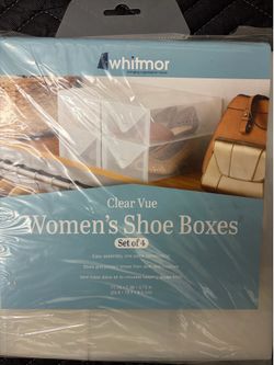 Whitmor Clear Vue Women’s Shoe Storage Boxes Set of 4 Clear Stackable New