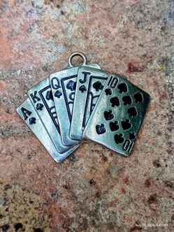 Royal Flush Poker Pendant Collectible Piece Silver Toned