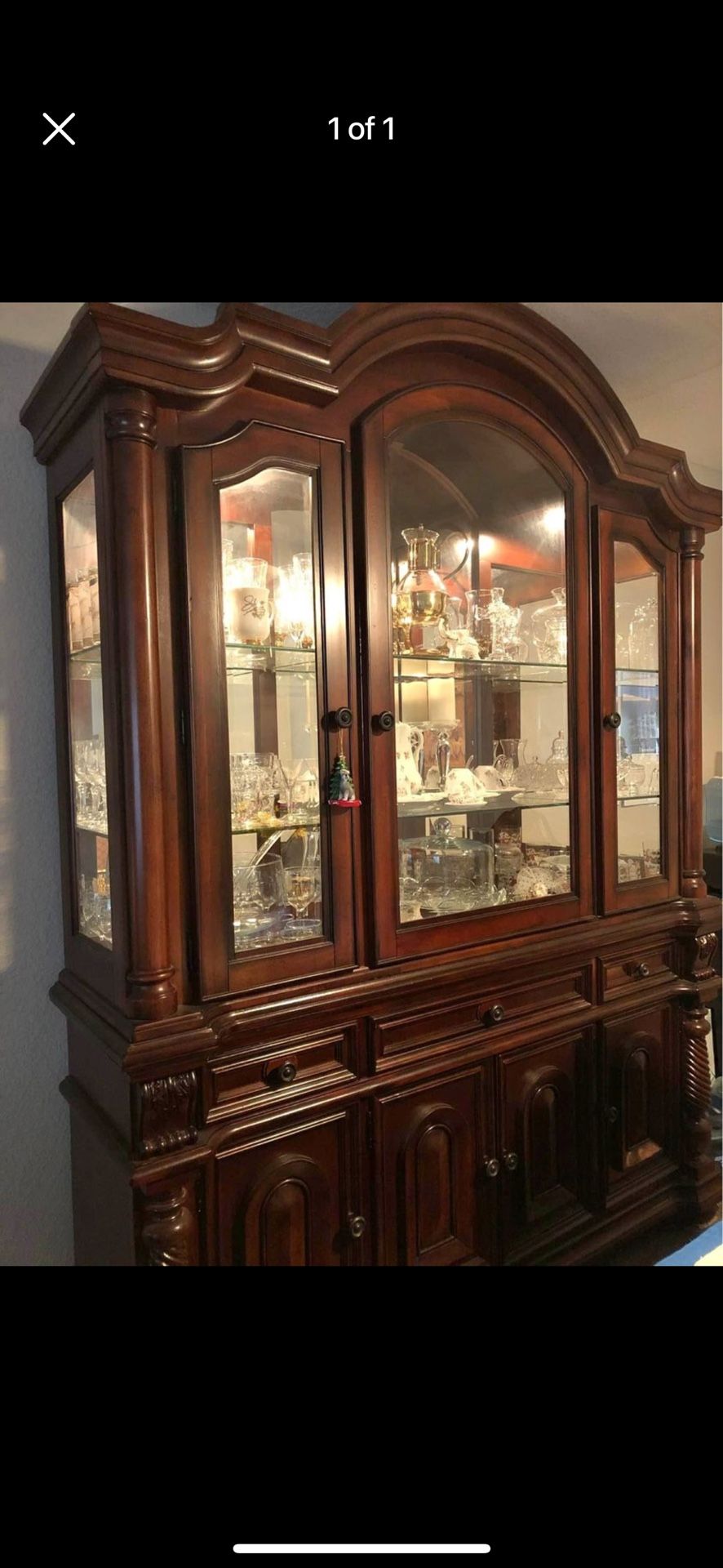 Red Wood China Cabinet With The Hutch