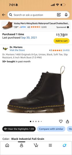 Dr. Martens womens size 8 1460 Originals 8-Eye, Unisex, Black, Soft Toe,)