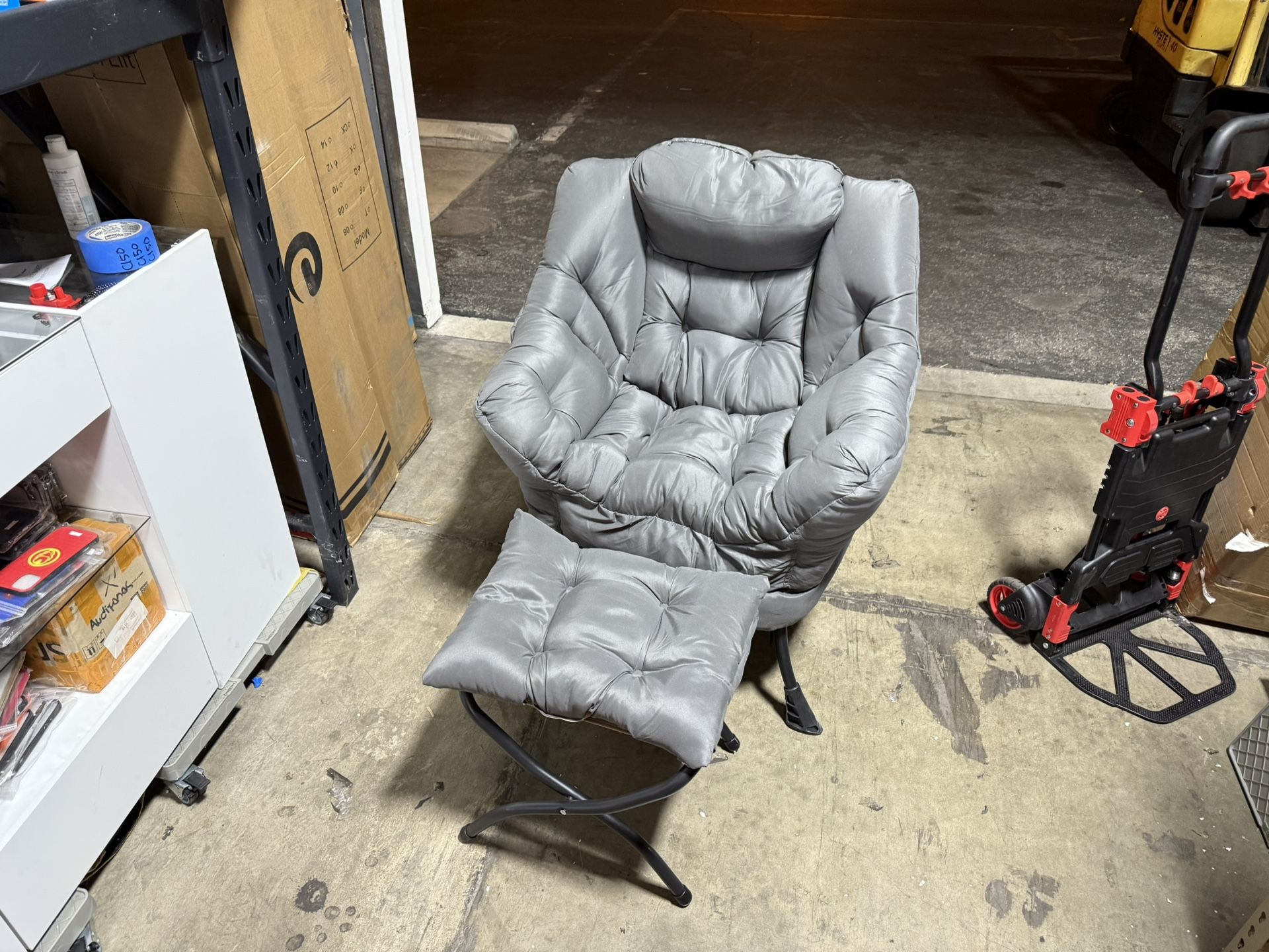 Comfy Gray Chair with Ottoman Set