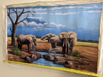 Oil And Hand Painting Of Safari Animals on African Plains. Cheetahs, Zebras, Elephants etc