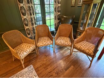 Tivoli Wicker Cane Dining Armchairs – Set of 4 with Custom Upholstery