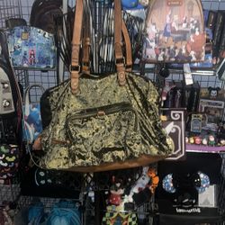 Like New Madden Girl Green Velvet And Brown Leather Shoulder Bag