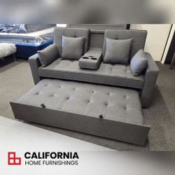 Small Space Sleeper Loveseat with Console, Cupholders & USB Ports, Pull Out sofa