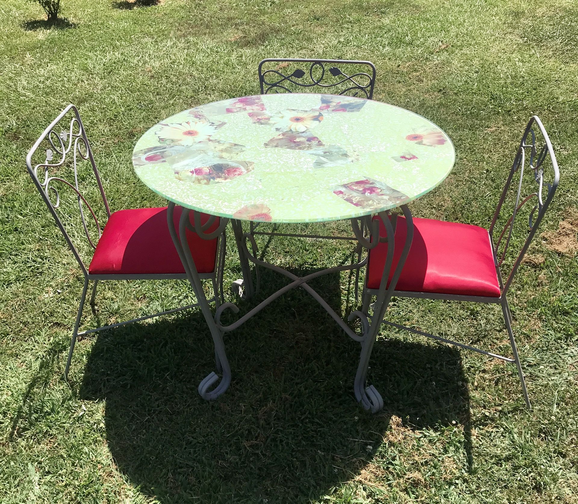 Vintage Glass Top Iron Table