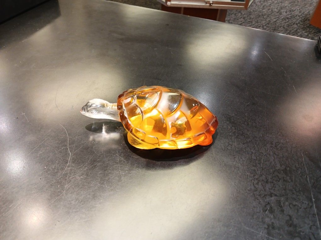 Lalique Amber Crystal Paperweight Turtle