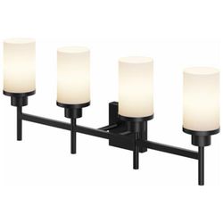 AONEON Wall Light Fixtures 4-Light Over Mirror, Matte Black Vanity Lights with White Frosted Glass Shade, Wall Sconces for Bathroom Kitchen T001MB-L4