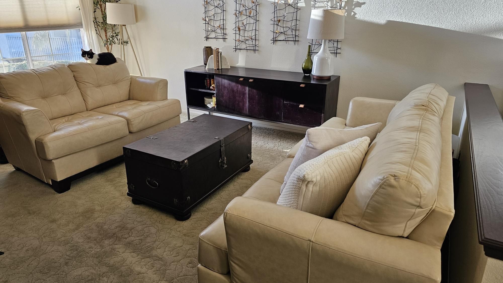 Old Money Cream Leather Sofa & Loveseat Set
