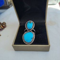 Vintage Double Sleeping Beauty Turquoise Ring
