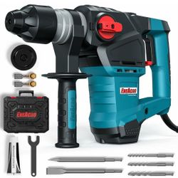 ENEACRO 1-1/4 Inch SDS-Plus 12.5 Amp Heavy Duty Rotary Hammer Drill, Safety Clutch 3 Functions with Vibration Control Including Grease, Chisels and Dr