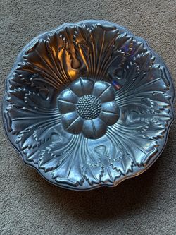 Vintage Continental Hand-Wrought Aluminum Floral Serving Bowl
