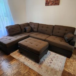 Brand New Brown Sectional Sofa Couch With Ottoman 