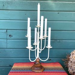 Vintage 7-arm Iron And Walnut Candelabra 