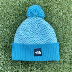 THE NORTH FACE Youth Girls Teal Chevron Pom Beanie Lined Hat