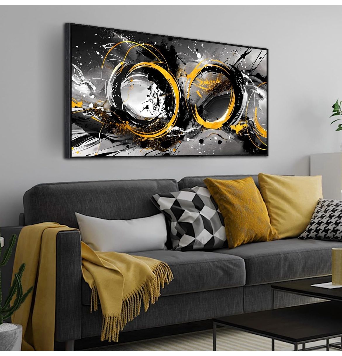 48' X 24' Black Art Wall Decor for Living Room - Abstract Canvas Wall Art