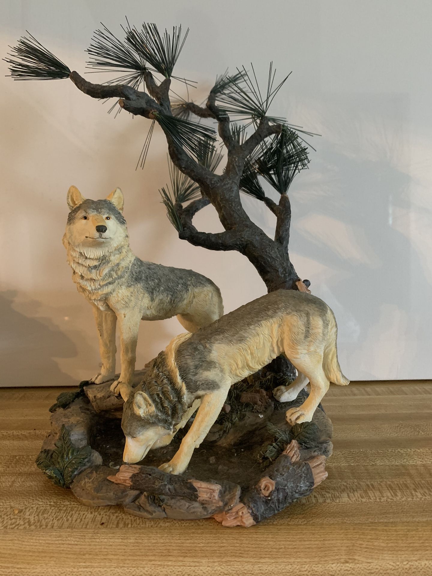 Collectible Wolves Drinking Water Sculpture