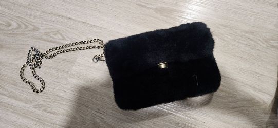 Fuzzy black clutch purse