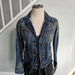 Lucky Brand  Lucky Legend Distressed Denim Jean Trucker Jacket Size XS